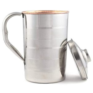 Carafe à eau en cuivre et acier avec extérieur en acier inoxydable et intérieur en cuivre pur, pichet d'hydratation ayurvédique sain - Product Image 1