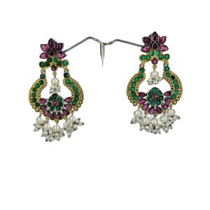 Pendientes de Moda de Latón Chapado en Oro de Dos Tonos con Cuarzo, Estilo Chandbali, para Mujer, Regalo de Joyería - Product Image 1