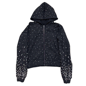 Sudadera con Capucha Negra Personalizada de Estilo Urbano con Diseño de Corazón Grande y Estrellas con Pedrería, Sudadera Unisex de Hip Hop - Product Image 3