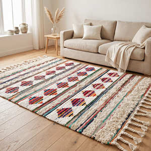 Diamond Geometric Area Rug Rectangle Medium Pile Hand Knotted Pure Cotton Non Slip Living Room Rug 8X10 Custom Size Boho Rugs - Product Image 3