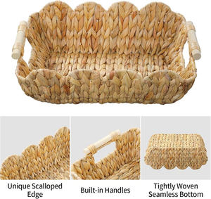 Petit panier en osier, lot de 2, panier festonné pour l'organisation et la décoration, paniers de rangement en jacinthe d'eau naturelle avec poignées en bois - Product Image 5
