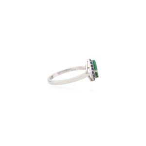 925 Sterling <b>Silver</b> Kite Shape Natural Princess Cut <b>Emerald</b> & Round Cut Blue Sapphire Women's Fine <b>Ring</b> Wholesale Jewelry - Product Image 5