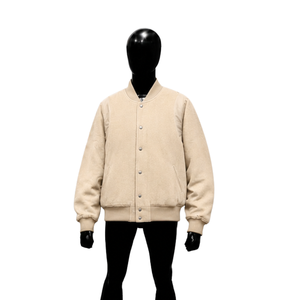 Blouson universitaire moderne beige pour homme en coton, couleur unie, col rabattu, coupe droite, décontracté, pour l'automne, style streetwear. - Product Image 1