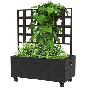 Letto da giardino in legno per esterni con traliccio e ruote per giardino Patio balcone scherma cancelli fioriera - Product Image 1