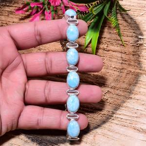 Pulsera con engaste de larimar, larimar azul natural, hecha a mano, plata de ley 925, regalo para ella - Product Image 1