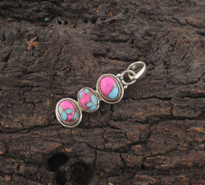 SHREE JAIPUR SILVER Pendentif linéaire vintage bohème en argent sterling 925 avec pierre composite turquoise 'Cotton Candy' de qualité fine - Product Image 3
