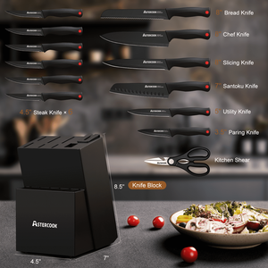 Set di 14 Coltelli da Cucina Neri con Lame in Acciaio Inossidabile Tedesco, Resistenti alla Ruggine e Lavabili in Lavastoviglie, con Affilatore Integrato - Product Image 2