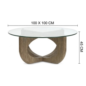 Mesa de centro moderna minimalista de madera con tapa de cristal para sala de estar, hostelería, hotel, bar, restaurante y villa - Product Image 2