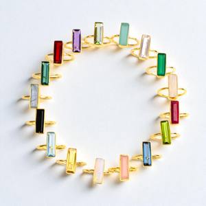 Green Onyx Birthstone Rectangle Bar Bezel <b>Rings</b> | Handmade Gold Plated Band <b>Rings</b> | Minimalist <b>Plain</b> Stackable Jewelry - Product Image 2