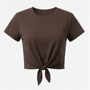 T-shirt court à manches courtes pour femme, personnalisé, léger, couleur unie, col rond, haut court, vêtements de sport haut de gamme, vêtements décontractés - Product Image 1