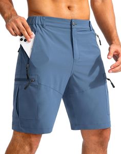 Men's Orange Cargo Shorts Elastic Waist Quick Dry Bermuda Shorts With Zip Pockets Casual Style Solid Color Woven Fabric Shorts - Product Image 4