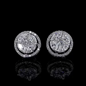 Pendientes de Diamante Cultivado en Laboratorio de 6.60ct, Corte Redondo Marquise, Halo de Ilusión, Oro Blanco de 14K, Cierre a Presión, Estilo Vintage, Certificado IGI - Product Image 1