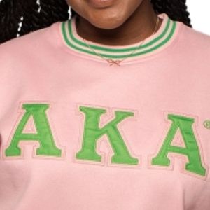 <b>Pink</b> AKA Embroidered Crew Neck <b>Sweatshirt</b> With Green Letter Detail Casual Pullover Knit Top Stylish Women Fashion Wear - Product Image 5