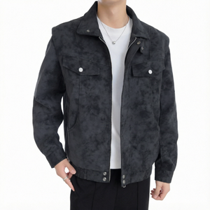 <b>Men's</b> Black <b>Suede</b> Shirt <b>Jacket</b> With Turn-down Collar Zipper Closure Casual Autumn Wear - Product Image 1