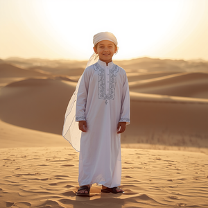 ชุดเดรสเด็กชายสไตล์ UAE ปักลายแขนยาวแบบดั้งเดิม ผ้าฝ้ายใส่สบาย เหมาะสำหรับเด็กมุสลิม สวมใส่ได้ทุกวัน รับผลิตแบบ OEM - Product Image 1