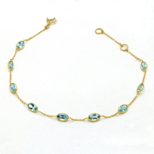 Natural Aquamarine Gemstone Bracelet in <b>Solid</b> 18k Yellow <b>Gold</b> Rose <b>Gold</b> Plated Handmade Jewelry for Women & Girls Gift - Product Image 1
