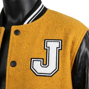 Veste universitaire personnalisée en laine jaune avec manches en cuir PU noir, veste de style Letterman pour hommes, broderie de lettre J, boutons pression - Product Image 5