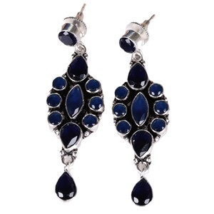 Oxidized Silver Brass Blue Stone Drop Earrings Women | Handmade Indian Vintage Wedding Jewelry | Wholesale Bulk Supplier Fashion - Product Image 4