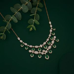 Ensemble collier et boucles d'oreilles en diamants de laboratoire sur mesure, sertis d'or massif, bijoux de mariée de luxe, style mariage pour femme - Product Image 1