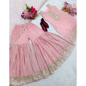 Ensemble de vêtements de fête pour femmes de créateur avec beau haut Dupatta et Sarara - Product Image 5