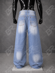 Jean droit bleu clair taille mi-haute respirant coupe régulière décontracté streetwear pour homme – Collection Printemps - Product Image 3