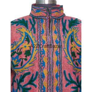 Chaqueta de Mujer Tejida a Mano con Bordado Suzani, 100% Algodón Puro, Floral, Transpirable, Suave, para Verano - Product Image 3