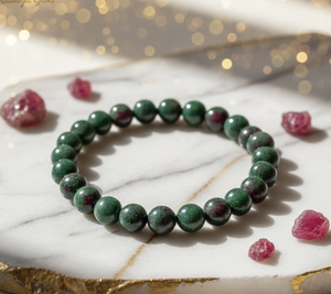 Handmade AAA <b>Ruby</b> Zosite Round Bead <b>Bracelet</b> – Polished Gemstone Stretch <b>Bracelet</b> for Men & Women - Product Image 1