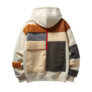 Sweat à capuche oversize de luxe pour homme en molleton de coton, avec appliqué en chenille en relief et patchwork en tissu, construction robuste - Product Image 1