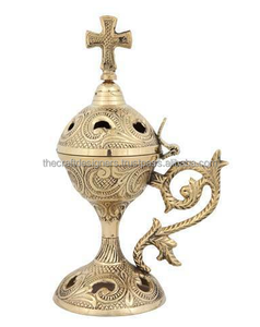 Religieux décoré brûleur d'encens or croix Design haut meilleure qualité diffuseur Antique laiton brûleur d'encens marchandises d'église - Product Image 2