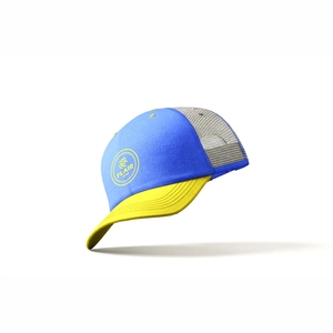 Premium Blue and Yellow Trucker style <b>Baseball</b> <b>Cap</b> – Adjustable Snapback Hat with Embroidered Circular Logo - Product Image 2
