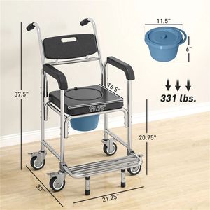 Silla de Ducha y Transporte con Ruedas Negra, Asiento de Inodoro con Función de Desplazamiento, Equipo de Seguridad para Baño - Product Image 6