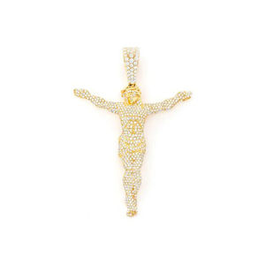 Custom Iced 10K Solid <b>Gold</b> Peace Minimalist Jesus <b>Crucifix</b> Lab Grown Diamond Pendant Charm <b>Necklace</b> Christian Religious Parties - Product Image 1
