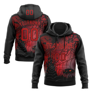 Custom Halloween Hot Sale <b>Hoodie</b> Men's <b>Black</b> Red Print Breathable Regular Fit Casual Autumn Wear With Team Name And Number - Product Image 1