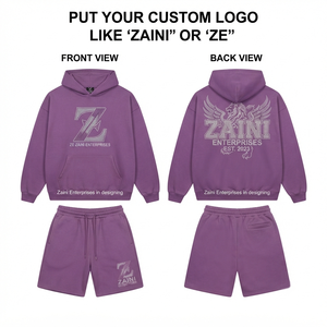 <b>Men</b> <b>Hoodie</b> <b>Shorts</b> <b>Set</b> Premium Cotton Polyester Fleece 320 GSM Purple Pullover <b>Hoodie</b> <b>Shorts</b> Rhinestone Heat Transfer Custom Logo - Product Image 1