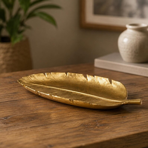 Modern Gold Leaf Serving Tray Handmade Aluminium <b>Decorative</b> <b>Plate</b> for Wedding Dining Table Hotel Home - Product Image 1