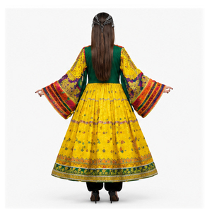 Vestido Tradicional Indio-Pakistaní Salwar Kameez para Mujer, Amarillo, de Algodón, Bordado, Largo hasta el Suelo, Corte Holgado, para Boda, Estilo Afgano Kuchi - Product Image 5