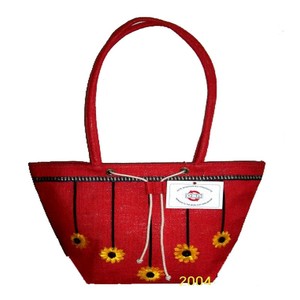 Lowellcraft Red Non-Woven Fabric Shopping <b>Bag</b> with Sunflower Pattern Drawstring Closure Hand Length Handle Large Size Beach Tote - Product Image 5