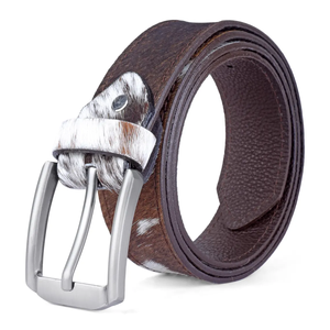 Cinturón de Cuero con Pelo de Vaca, Estampado Animal, Hebilla Rectangular Plateada, Casual, para Hombres, Mujeres y Niños - Product Image 4