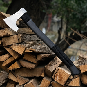Handmade Carbon Steel Wood Carving <b>Axe</b>, Scorpion Engraved Beech <b>Handle</b>, Leather Sheath - Product Image 6