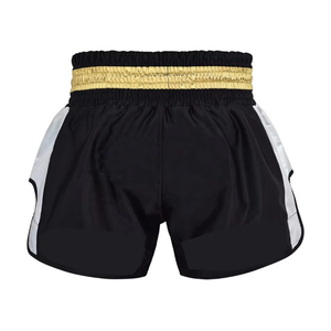 Pantalones Cortos de Muay Thai Negros con Rayas Doradas, Pantalones Profesionales de Kickboxing con Cintura Ancha, Equipo Personalizado - Product Image 2