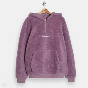 <b>Men's</b> Pink Fleece Hooded Quarter Zip Sweatshirt Oversized Fit Front Logo Winter Wear Anti-Pilling Solid Color <b>Men's</b> <b>Hoodies</b> - Product Image 3