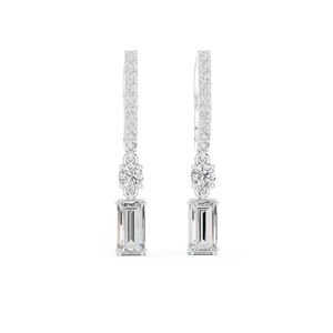 Boucles d'oreilles de fiançailles en or jaune 14 carats avec diamants de laboratoire ronds et baguettes pour femmes |   Nouveau diamant cultivé - Product Image 2