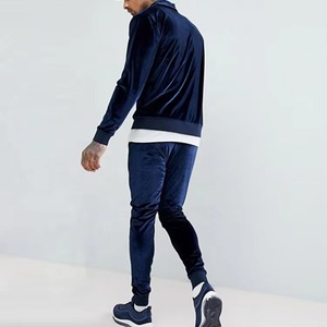 Men's Navy Blue Tracksuit Full <b>Zip</b> <b>Hooded</b> Casual Sporty Style With Side Pockets Autumn Wear Regular Fit Solid Color - Product Image 2