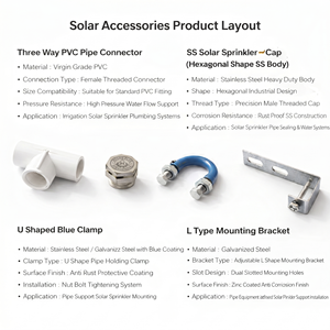 Hydroplus International SS304 hexagonal sprinkler for <b>solar</b> <b>panel</b> cleaning with PVC tee connector U clamp L bracket parts - Product Image 3