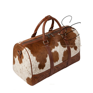 Western Cowhide Leather Duffle <b>Bag</b> Hair Hide Travel Weekender Luggage Large Capacity Foldable Zipper <b>Overnight</b> Handbag for Women - Product Image 3