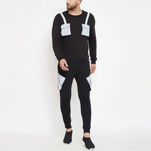 Survêtements décontractés personnalisés pour hommes, col rond, poignets côtelés, bas de pantalon à motif uni, grande taille, impression de logo personnalisé, légers et écologiques - Product Image 1
