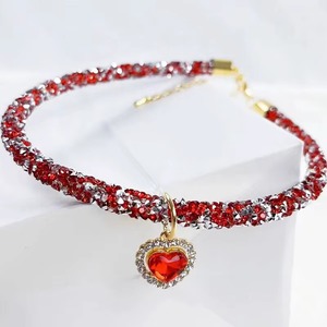 Collier pour animaux de compagnie, collier pour chat et chien avec pendentif cœur en diamant, bijoux de luxe, collier pour chiot en métal avec chaîne en strass et fermoir doré - Product Image 6