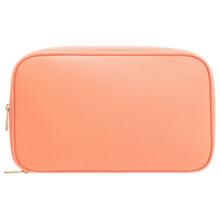 Trousse de Toilette en Cuir, Petite Trousse à Cosmétiques Portable avec Fermeture Éclair, Style Simple, Couleur Beige, pour Voyage