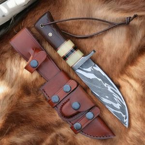 Cuchillos de Caza Duraderos con Hoja Fija Puntiaguda y Afilada, Mango de Madera Oscura Pulida y Funda de Cuero Cosida a Mano para Camping - Product Image 5