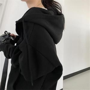 Sweat-shirt à capuche zippé oversize pour femme, color block, épaules tombantes, manches longues, 100 % coton tricoté, hiver, écoresponsable - Product Image 2